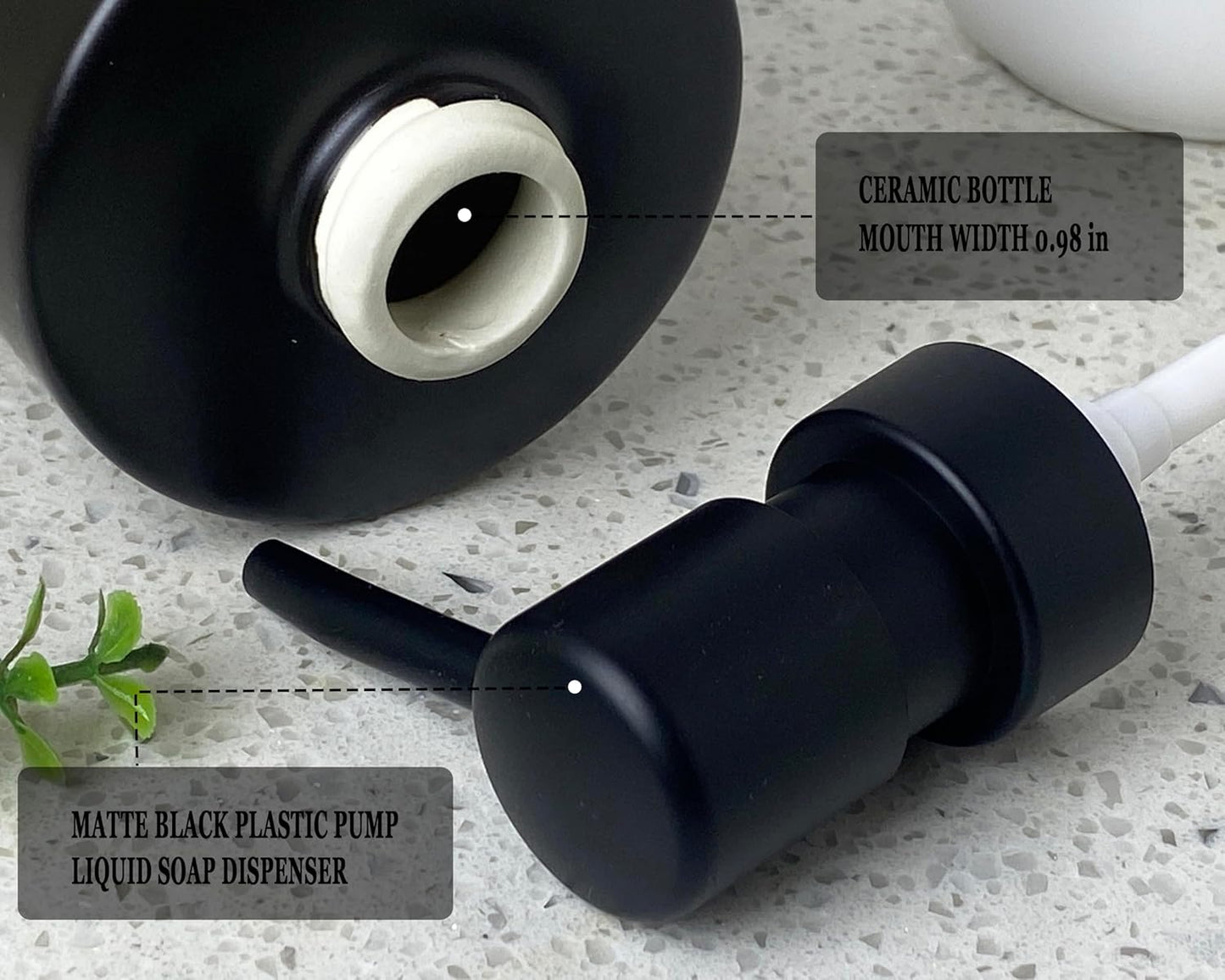 Soap Dispenser - Black Cylindrical Soap Dispenser for Bathroom and Kitchen, Ceramic with Plastic Pump