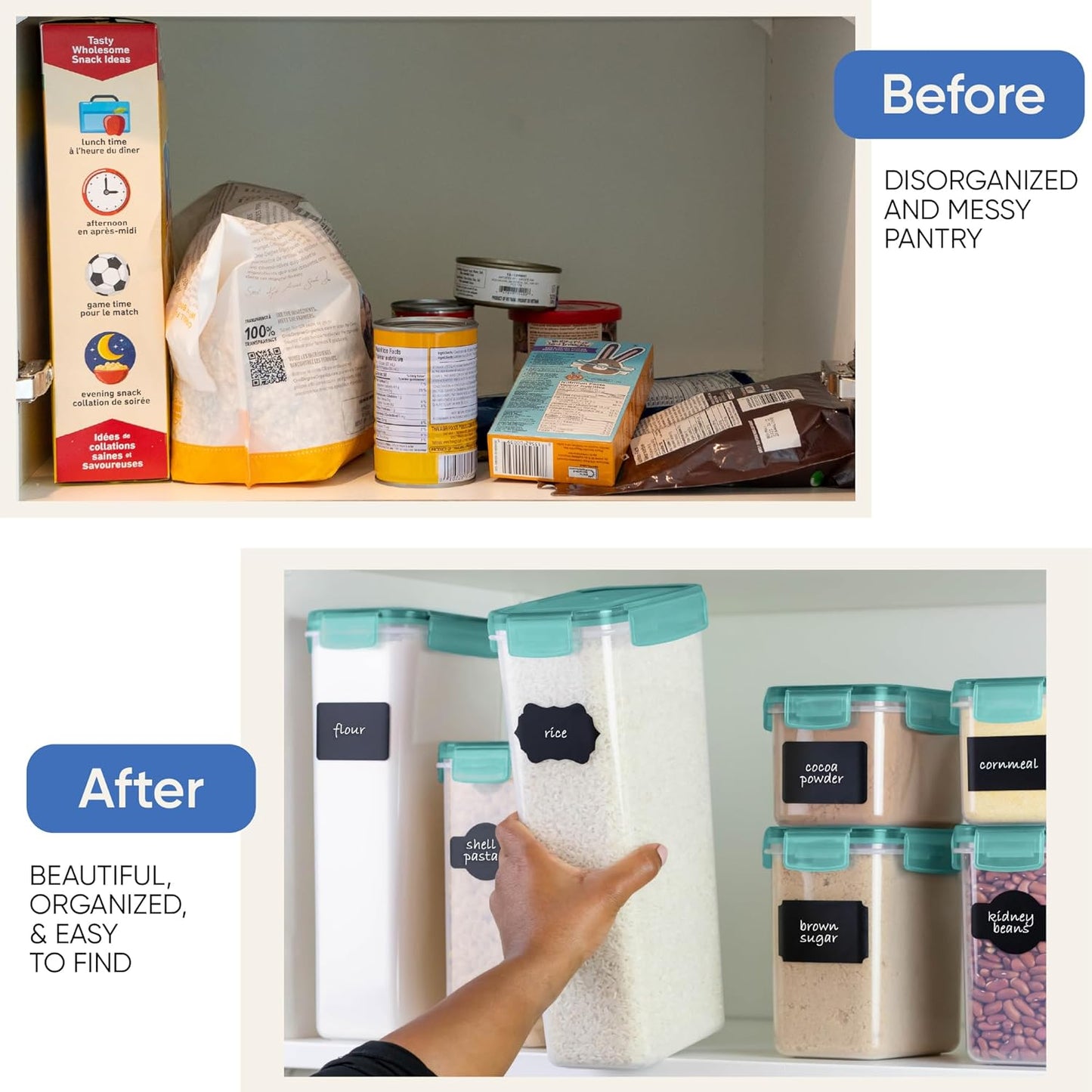 Chef's Path Airtight Food Storage Containers with Lids, 24 pcs (Teal Color) Plastic Kitchen and Pantry Organization for Dry Food, Flour and Sugar, BPA Free