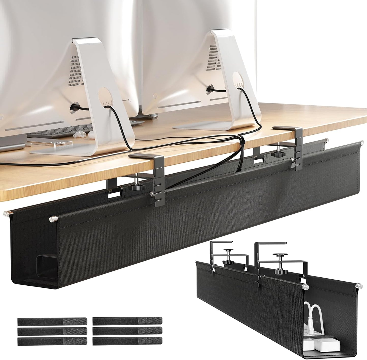 [Upgraded] Large Under Desk Cable Management Tray, Cinati Cable Management Under Desk No Drill, 42" Fabric Cord Hider for Wire Organizer, Cord Organizer for Office, Home - Supports Up to 30lbs Black