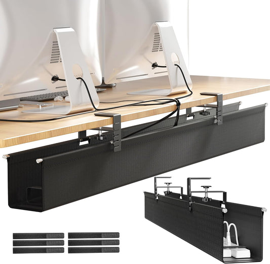[Upgraded] Large Under Desk Cable Management Tray, Cinati Cable Management Under Desk No Drill, 42" Fabric Cord Hider for Wire Organizer, Cord Organizer for Office, Home - Supports Up to 30lbs Black