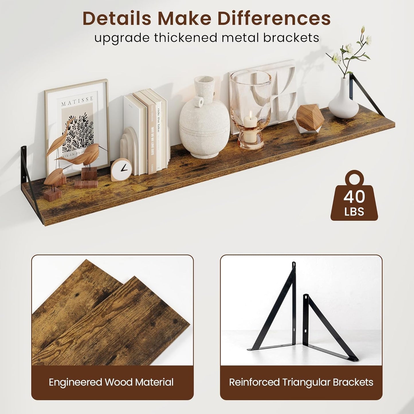 Axeman Deep Floating Shelves for Wall - 55 Inch Wide x 10 Inch Deep Rustic Floating Shelves Set of 2 - Wide Wall Shelves for Living Room Bathroom Bedroom