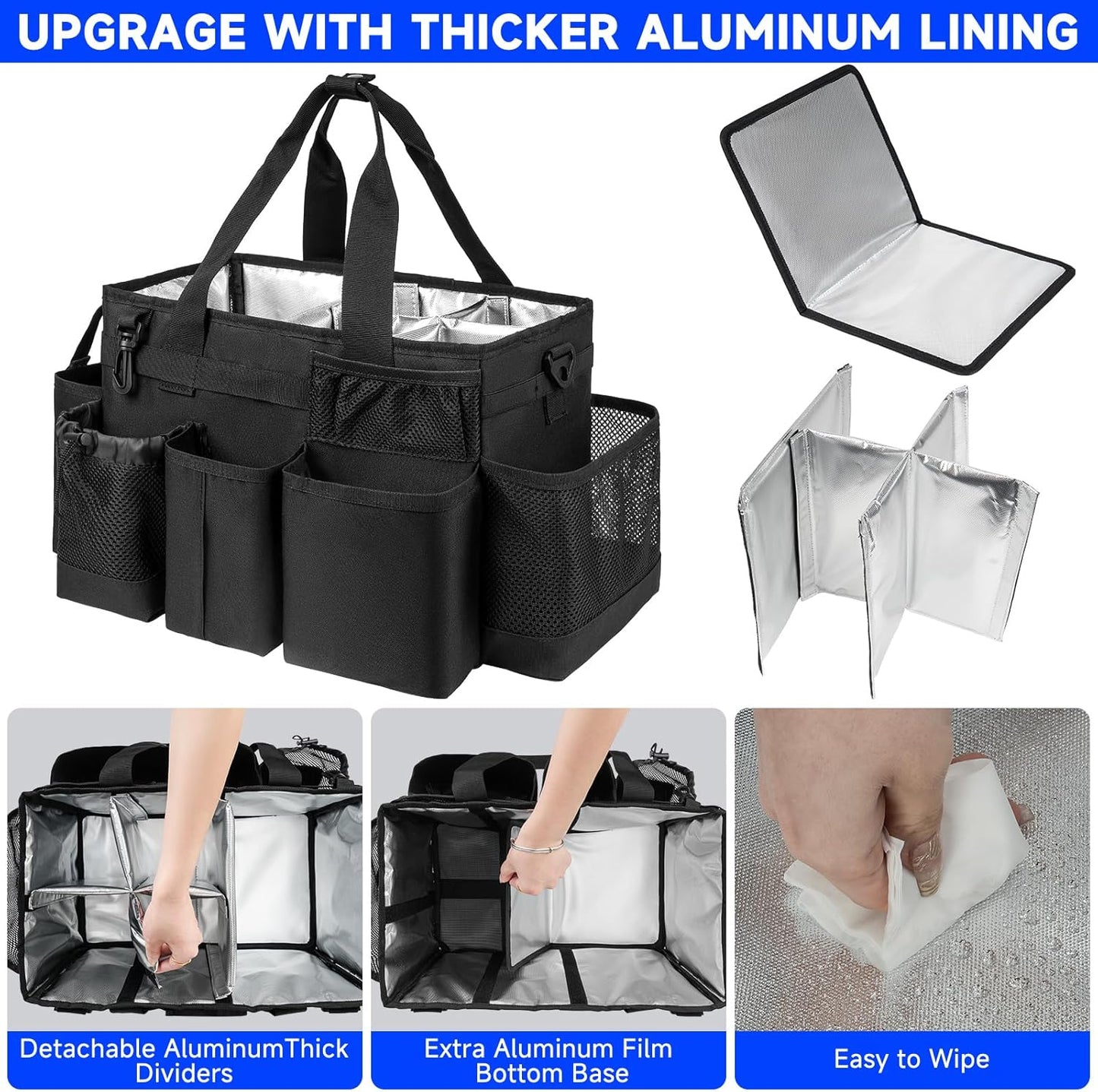 Cleaning Caddy Bag, Cleaning Supplies Organizer for Housekeepers, Housekeeping Caddy with Handle and Detachable Padded Cushion, Black