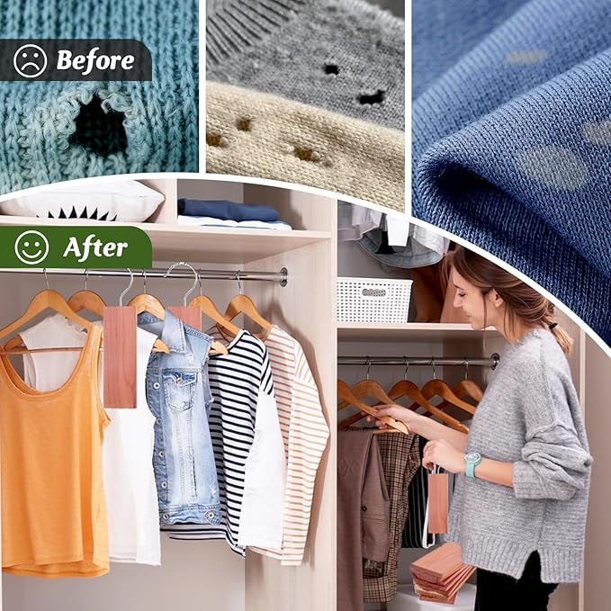 ESRICH Cedar Blocks for Clothes Storage,32 Pack with Metal Hooks,100% Natura Cedars Wood for Closets,Cedars Planks with Sandpaper,Cedar Chips for Closets and Drawers