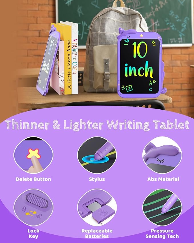 TEKFUN Toddler Boy Toys, LCD Writing Tablet for Kids, Doodle Board Dinosaur Toys, Travel Essentials Toys for 3 4 5 6 7 Year Old Boys Girls, Easter Birthday Christmas Gifts (10inch Purple)