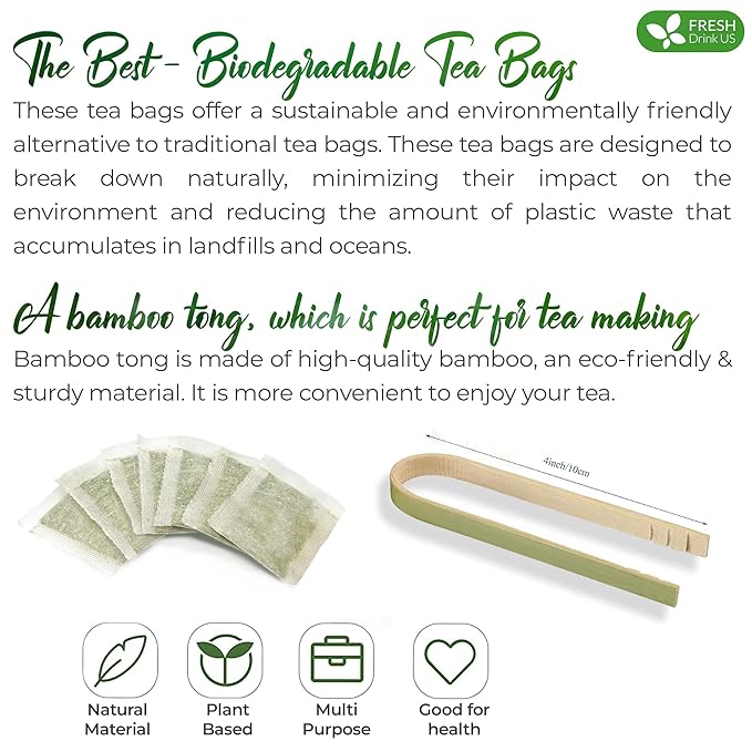 FreshDrinkUS, Premium 50 Mulberry Leaf Tea Bags, 100% Natural & Pure from Mulberry Leaves. Herbal Tea. Made with Natural Material Tea Bags. No Sugar, No Caffeine, No Gluten, Vegan.