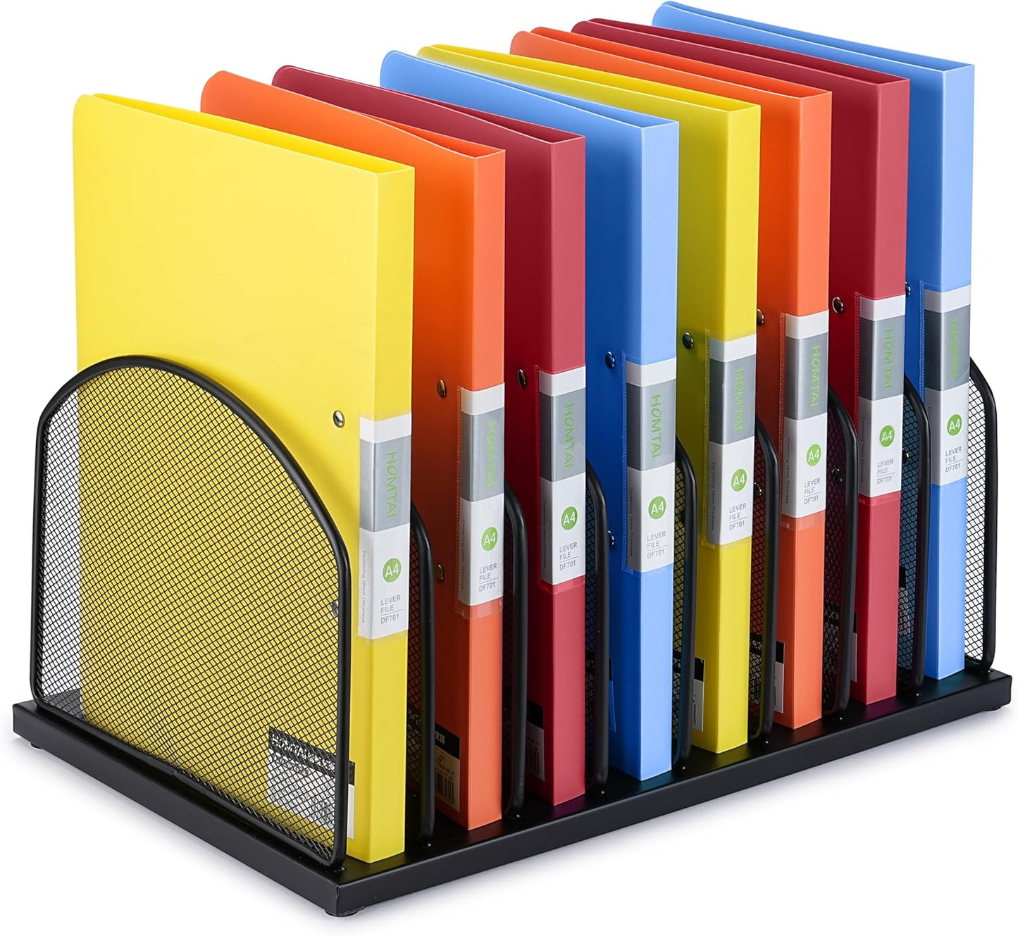 Huron 8-Slot Vertical File Binder Organizer Storage, Black Steel Mesh