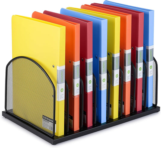 Huron 8-Slot Vertical File Binder Organizer Storage, Black Steel Mesh