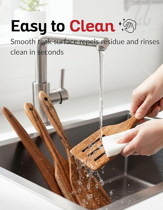 4-Piece Teak Wood Spurtle Utensil Set – Premium Natural Wooden Cooking Tools for Nonstick Cookware, Stirring & Serving – Durable, Non-Toxic Kitchen Spatulas