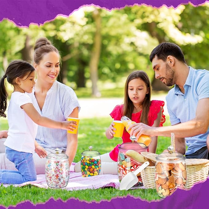 Nuogo 4 Pcs Plastic Candy and Cookie Jars with Lids Clear Cookie Container Candy Jars Large Airtight Apothecary Storage Organization for Wedding Home Kitchen Bar(42/64/90 oz)