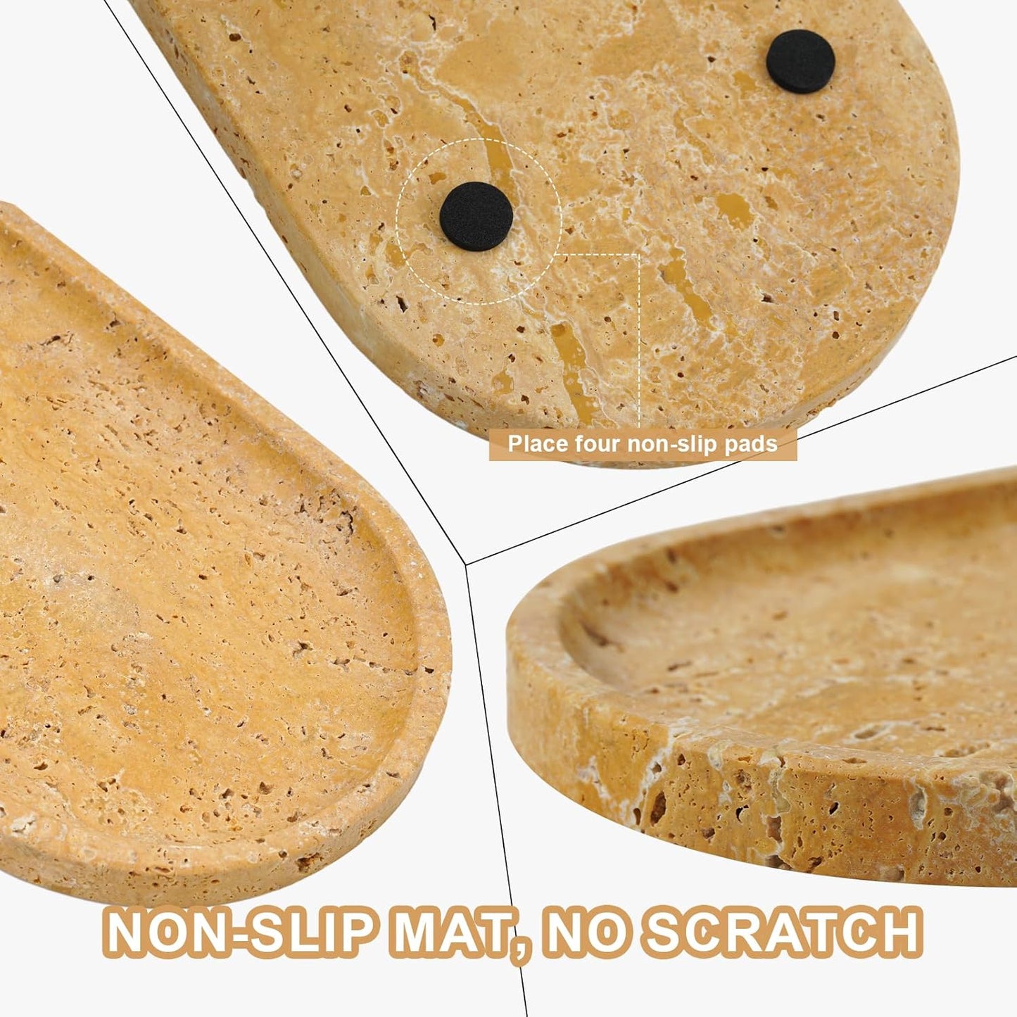 Koville Turkish Natural Travertine Decorative Marble Tray - 12"x6" Wabi Sabi Home Countertop Organizer, Catchall Tray for Perfume, Candles, Jewelry