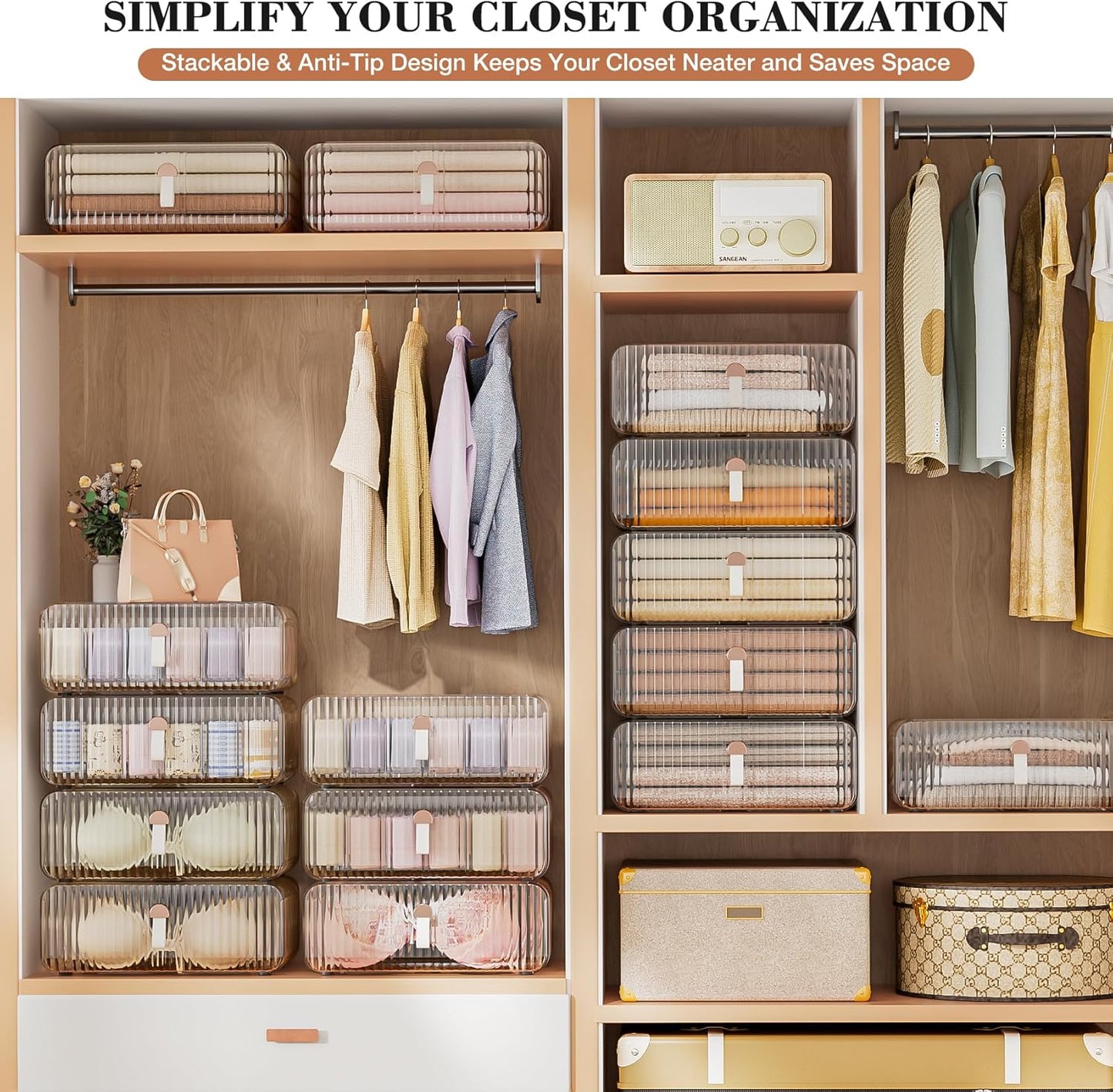 Neprock Underwear Drawer Organizer - Stackable Bra Organizer for Closet, 1 Cell Clear Acrylic Bra Storage Box, Closet Organizers and Storage for Lingerie, Undergarment, Baby Clothes, Scarf