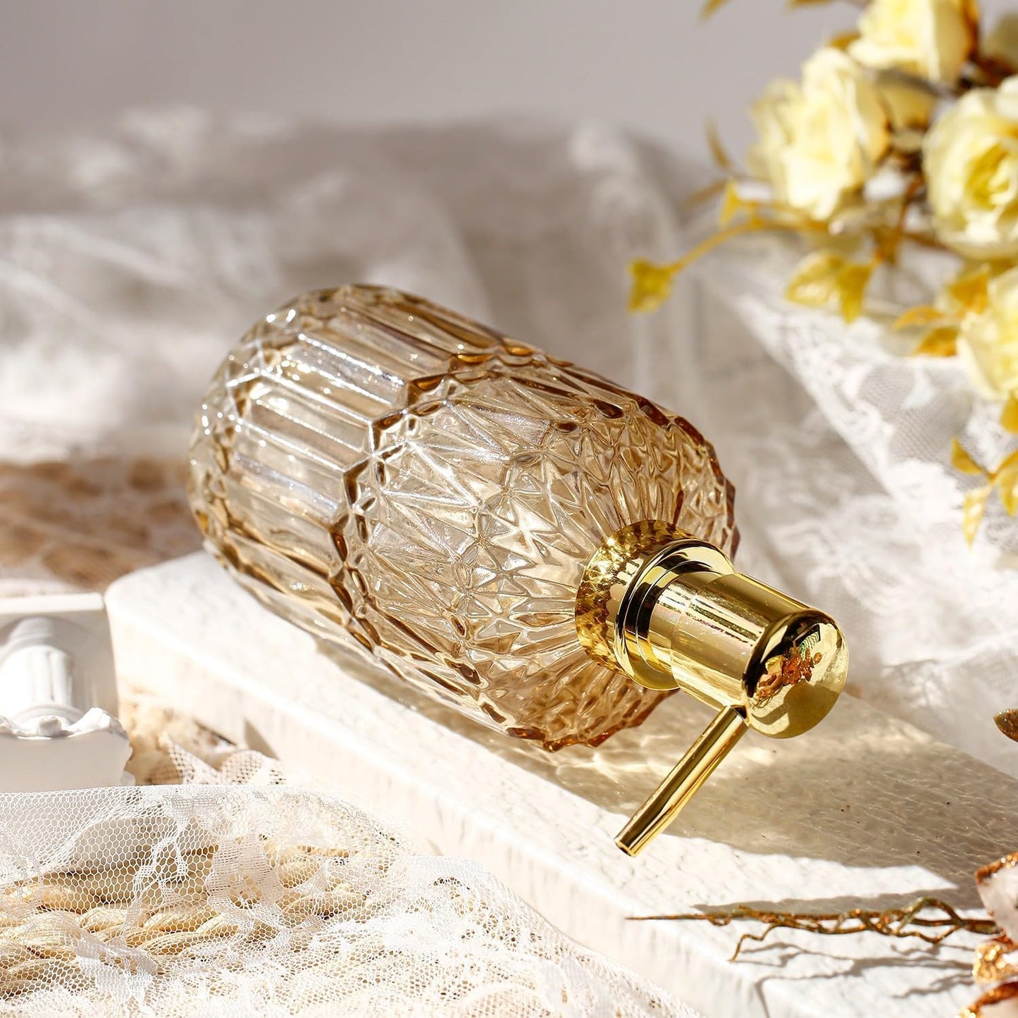 Soap Dispenser with Pump, Refillable Liquid Hand Soap Dish Soap Dispensers for Bathroom Counter, Kitchen Sink (Amber)