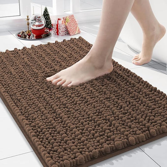 Arotive Luxury Chenille Bathroom Rug Mat, Extra Soft Thick Absorbent Shaggy Bath Rugs, Non-Slip Machine Wash Dry, Plush Bath Mats for Bathroom, Shower and Tub, 24x16, Mocha