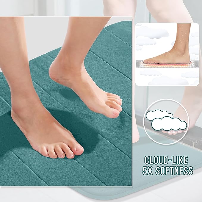 Yimobra Long Bath Mat 44"x24", Super Soft Quick Dry Memory Foam Bathroom Rug, Water Absorbent, Non Slip Backing Machine Washable for Tub Shower, Thick Comfort Support, Teal