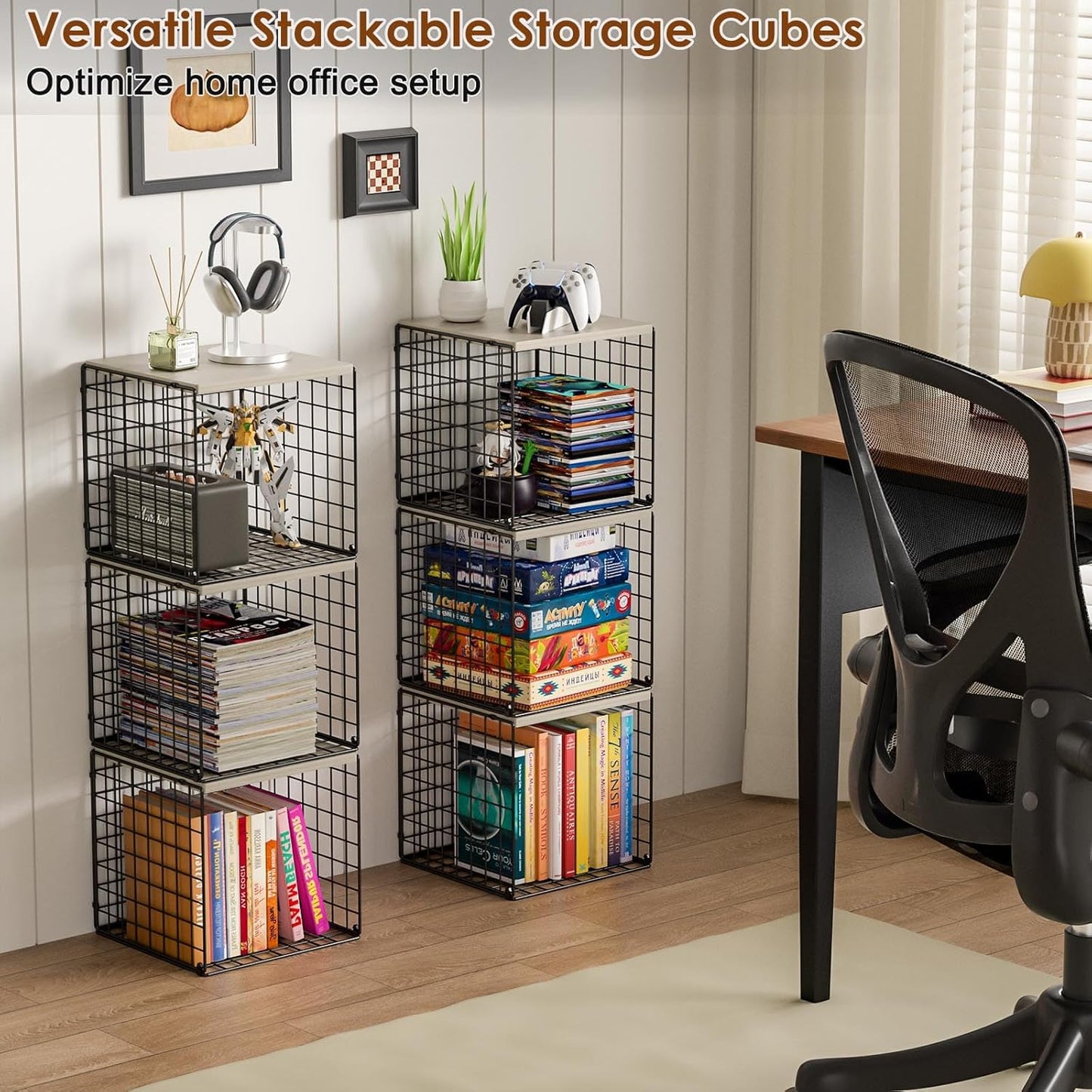 Storage Cubes - Heavy Duty Storage Bins for Shelves, Closet Organizers and Storage with Wood Top Extra Storage, Home Storage Cubes 3 Pack | Decorative Storage Baskets for Organizing Clothes Toys Books