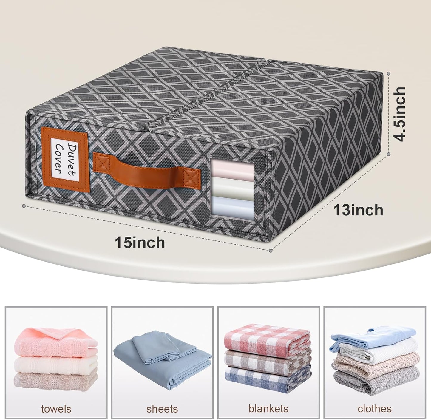4 Pack Bed Sheet Organizers and Storage, (King & Queen Size) Sheet Organizer for Linen Closet, Foldable Bedding Storage Box with Window for Bedsheets, Duvet Cover and Pillowcase (Dark Grey 4 Pack)
