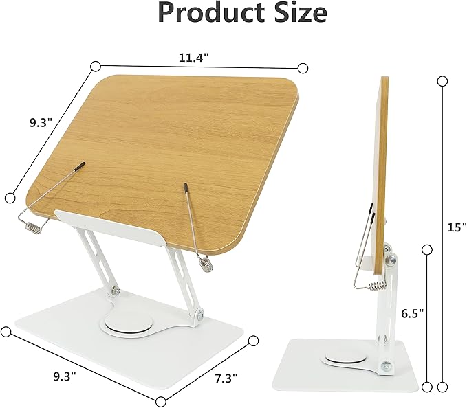 MNKXL Book Stand for Reading,360°Rotating Base Book Holder for Reading Hands Free,Cookbook Stand,Wooden Panel Aluminium Base Stand for Cookbook,Laptop,Textbook