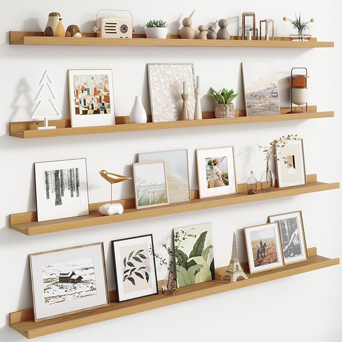 Floating Picture Ledge Shelves Set of 4, 56 Inch Long Large Nursery Book Shelf for Toys Storage Kids Bookshelf Wall Mounted Living Room Bedroom Decor Frames