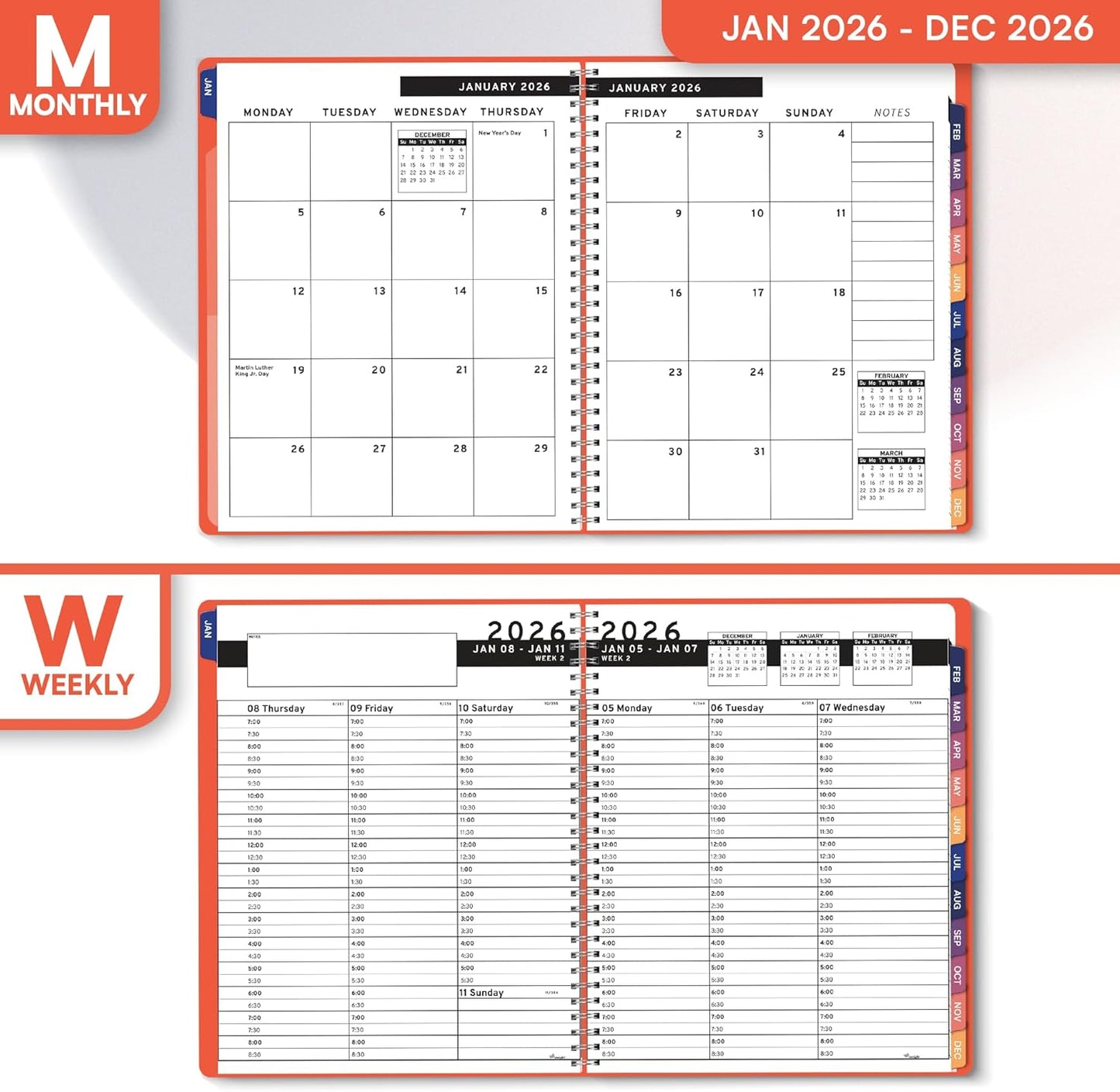 Ensight 2026 Appointment Book and Planner 6.5" x 8.5" Large Hourly Weekly Daily Schedule Book with Tabs, 30 Minute Time Slots, Peach Calendar Organizer Jan 2026–Dec 2026 Appointment Planner - Peach