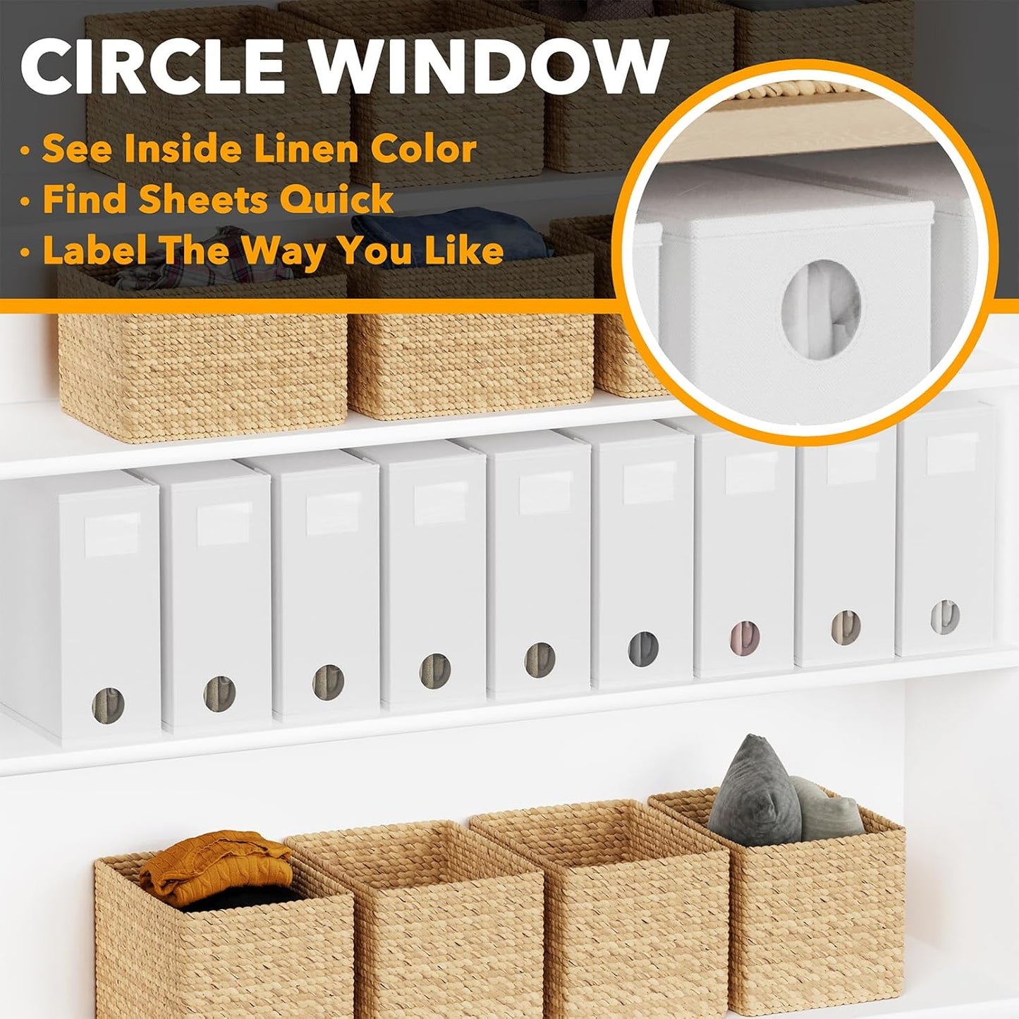 SpaceAid 9 Pack Bed Sheet Organizers and Storage, Foldable Sheet Organizer with Window for Linen Closet, Set Folder Keeper for Queen & King Size Bedding Storage (White)