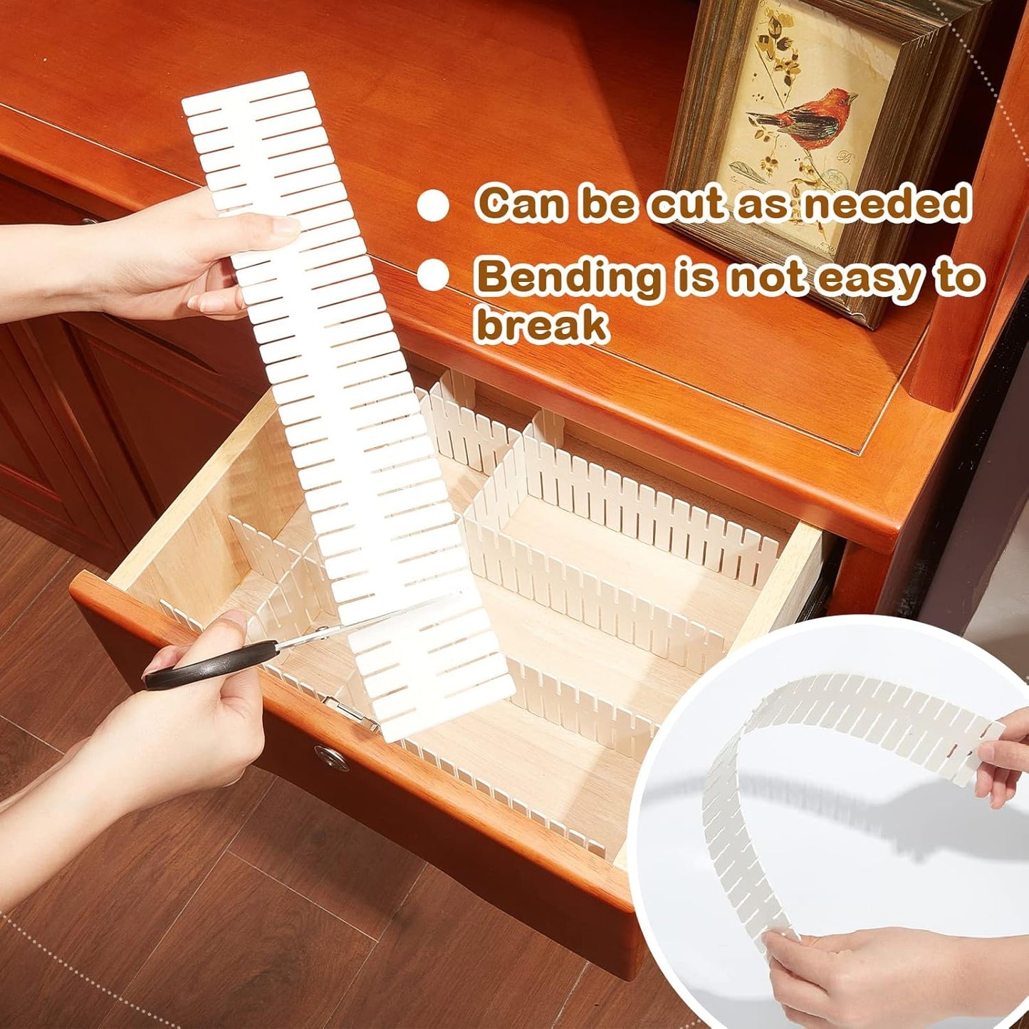 Vesici 80 Pcs Drawer Dividers Adjustable Plastic Organizer DIY Separators Storage Dividers for Socks, Underwear, Makeup, Tidy Kitchen, Bedroom, Dresser(White)