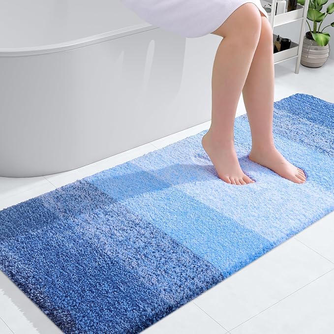 OLANLY Bathroom Runner Rugs 54x24, Extra Soft Absorbent Microfiber Bath Rugs, Rubber Backing, Quick Dry, Washable Bath Mats for Bathroom Floor, Tub and Shower, Home Decor Accessories, Light Royal Blue