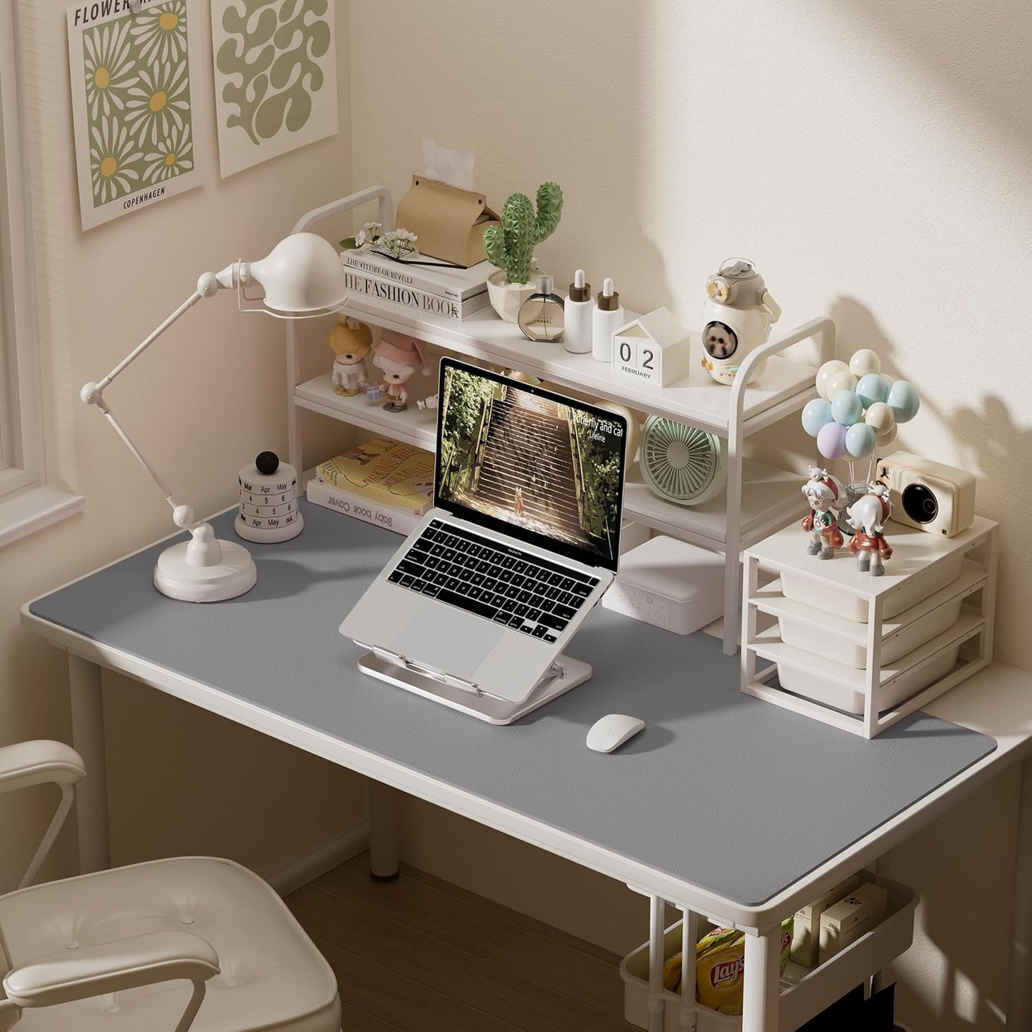 Aothia Leather Desk Pad Protector, Office Desk Mat, Large Mouse Pad, Laptop Desk Pad, Non-Slip PU Leather Desk Blotter, Waterproof Desk Writing Pad for Office and Home (Light Grey, 55" x 24")