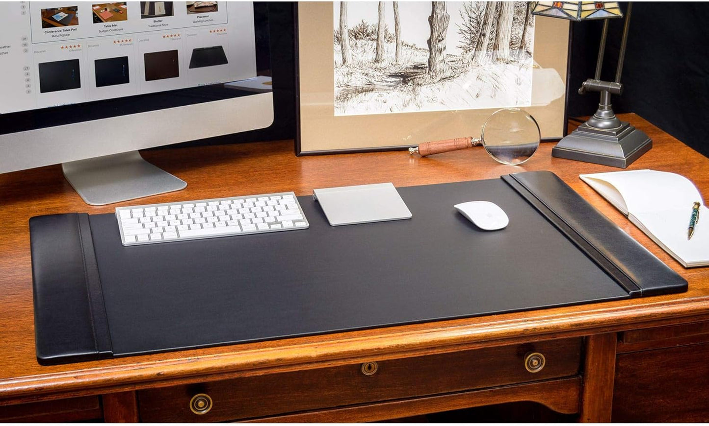 Dacasso Classic Leather Desk Pad with Side Rails - Luxury Leather Desk Blotter for Writing - Padded Executive Desk Surface Protector - (Black, 34” x 20”)