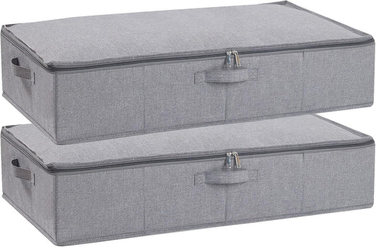 Underbed Storage Box, 23.6 x 11.8 x 5.9 Inch Clothes Organizer With Sturdy Structure and Reinforced Handles for Blanket, Sheets, Pillows, Towels, Shoes, Grey, 2 Pack