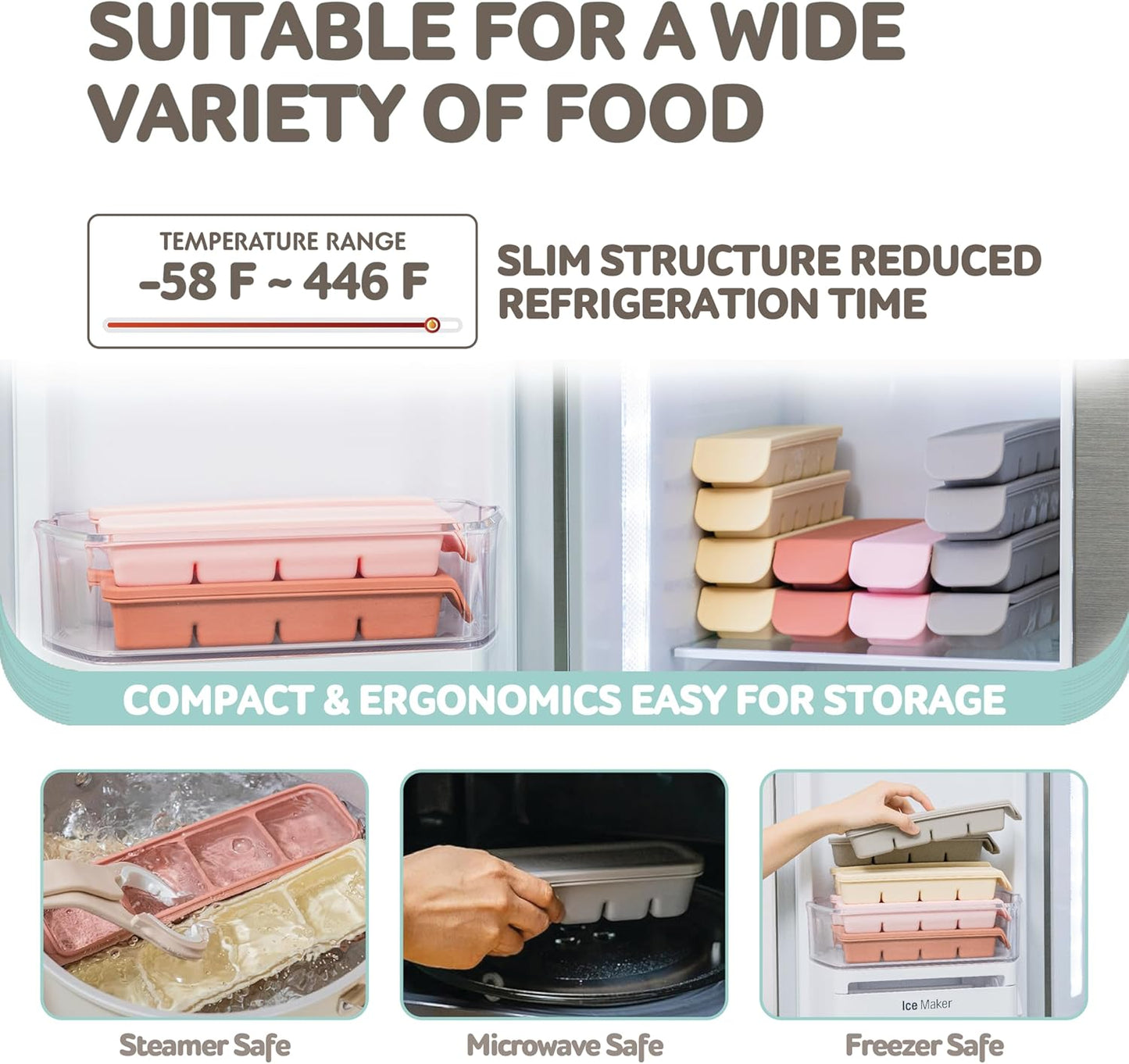 Silicone Freezer Trays with Lid,1oz 6 Section 4Sets - Leak Proof Silicone Freezer molds for Homemade Baby Food Breastmilk, Purees, Vegetables, Baby Food Jars Ice Tray with Lid BPA Free Mix