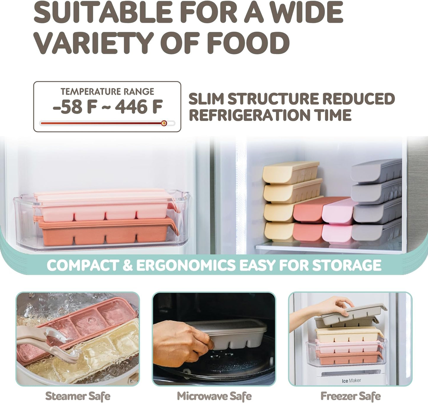 Silicone Freezer Trays with Lid, 1.7oz 4 Section - Leak Proof Silicone Freezer molds for Homemade Baby Food Breastmilk, Purees, Vegetables, Baby Food Jars Ice Tray with Lid BPA Free Pastel Pink