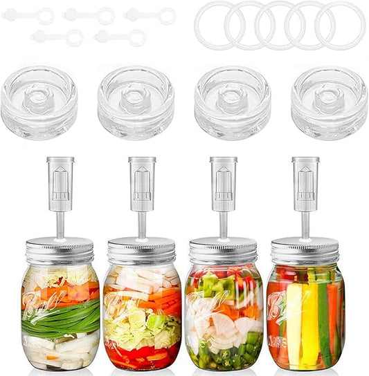 Fermentation Kit for Wide Mouth Mason Jar with 4 Glass Fermentation Weights,4 Fermenting Lids,4 Airlocks,5 Silicone Rings & 5 Silicone Grommet for Sauerkraut and Vegetables (Jar Not Included)
