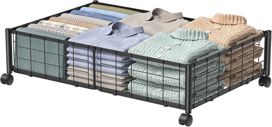 Under Bed Storage with Wheels, 360° Rotating, No-Assembly Underbed Storage Containers, 1 PACK