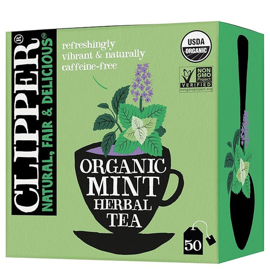 Clipper Tea Mint Herbal Teabags – Caffeine Free, USDA Organic, Great Hot or Iced – Refreshing, Natural, Fair & Delicious – 50 Tea Bags