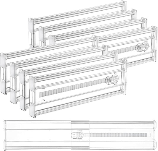 Vtopmart 8 Pack 4" Regular Upgrade Drawer Dividers for Clothes, 12.8"-22.3" Expandable Dresser Drawer Organizer, Clear Plastic Separators for Dresser, Baby Clothing, Underwear, Cosmetic, Toiletries