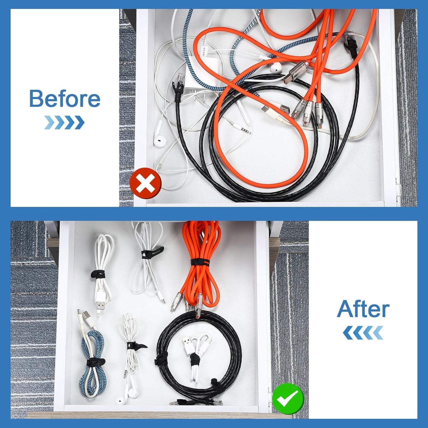 42 Pcs Silicone Cable Ties Reusable Cord Straps Multipurpose Elastic Cable Organizer for Bundling Fastening Earphone Phone Charger Home Office School(Black,3.15 Inch)