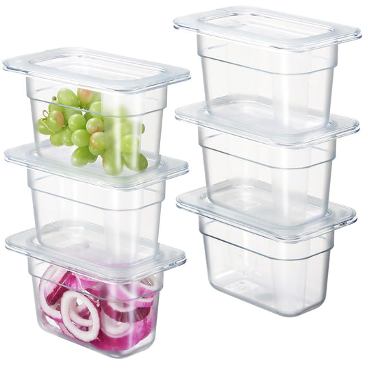 CURTA 6-Pack 1/9 Size 4" Deep NSF Polycarbonate Food Pans with Handled Lids | Dishwasher & Freezer Safe Clear Container for Prep Tables, Buffet, Salad Bar, Commercial Kitchen