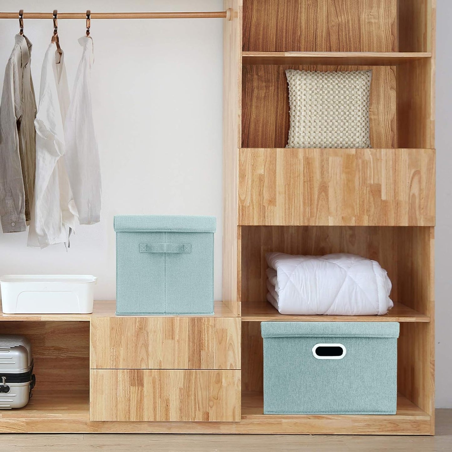 TYEERS Collapsible Storage Bins With Lids, Large Fabric Storage Boxes - 2 Pack - Aqua Spring