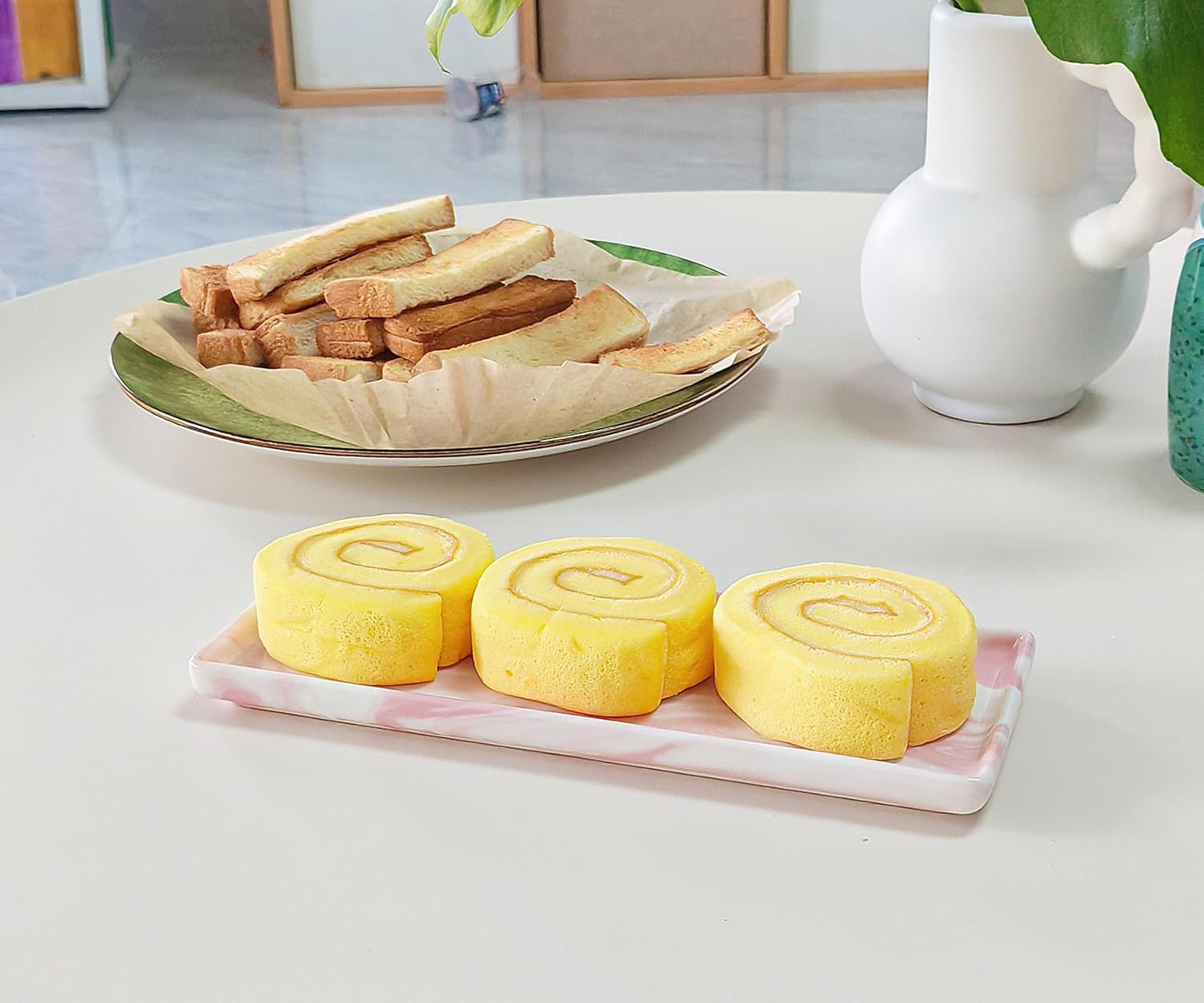 9.2" Porcelain Small Bathroom Tray, Ceramic Countertop and Vanity Tray for Cosmetics, Perfume, Jewelry, Candle - Kitchen Soap Tray for Kitchen Counter (Pink)