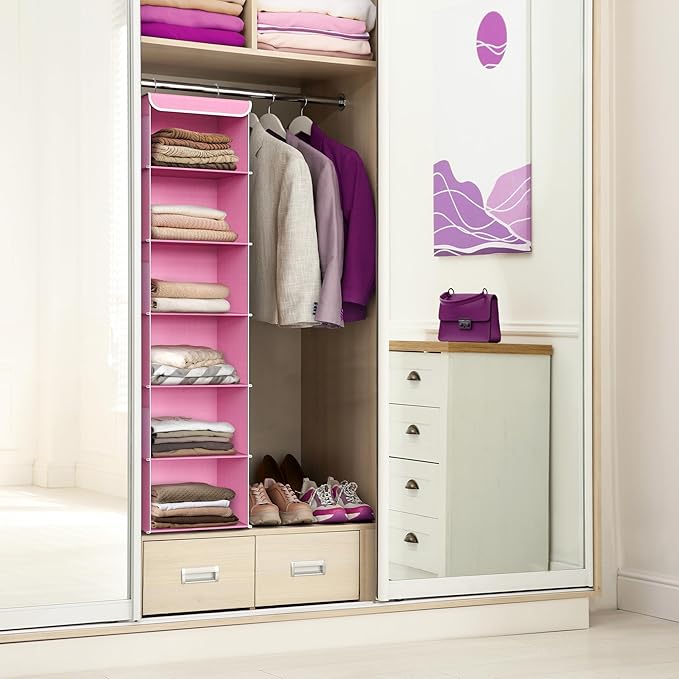 Simple Houseware 6 Shelf Hanging Closet Organizer, Pink