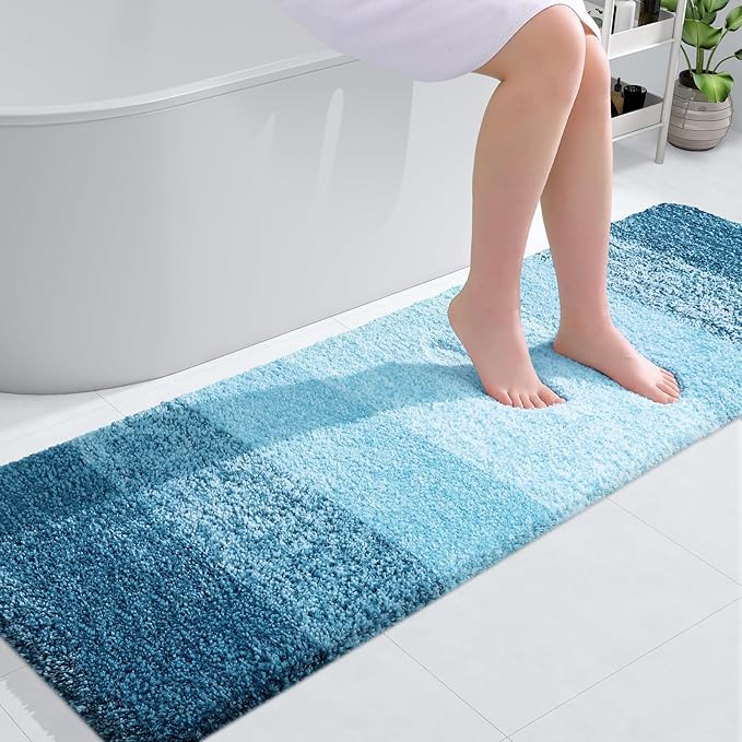 OLANLY Bathroom Runner Rugs 59x20, Extra Soft Absorbent Microfiber Bath Rugs, Rubber Backing, Quick Dry, Washable Bath Mats for Bathroom Floor, Tub and Shower, Home Decor Accessories, Peacock Blue