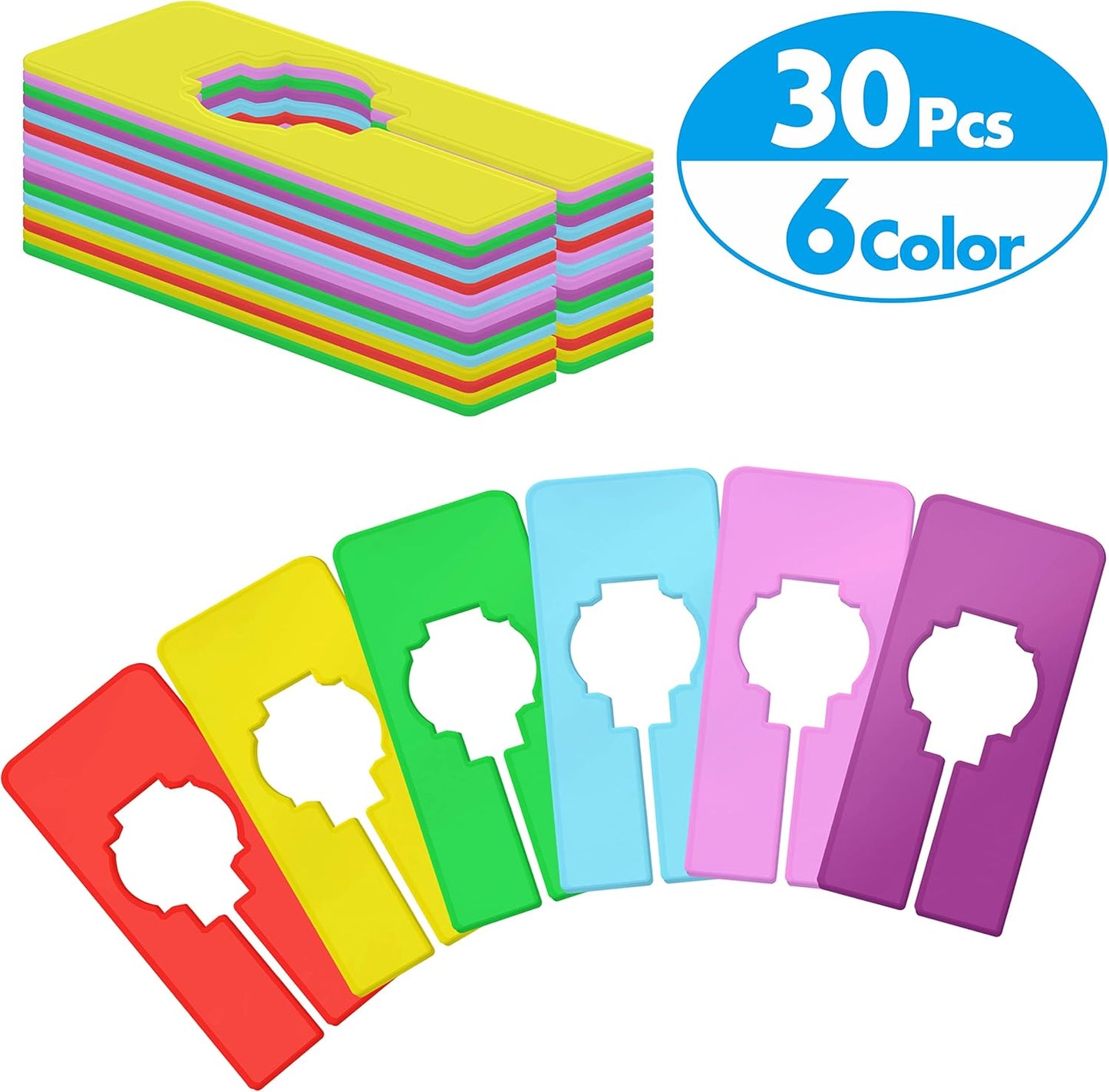 30 PCS Closet Rack Dividers, 6 Colors Rectangular Clothing Hanger Dividers with a Bonus Marker, Writable & Reusable for Sorting Clothes Size, Color Brand