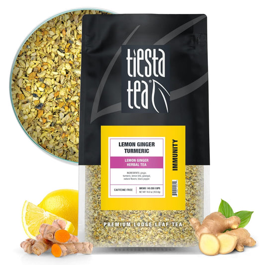 Tiesta Tea - Lemon Ginger Turmeric, Loose Leaf, Lemon Ginger Herbal Tea, Premium Non-Caffeinated Herbal Blend, Make Hot or Iced & Brews Up to 200 Cups, 16 Ounce Resealable Bulk Pouch