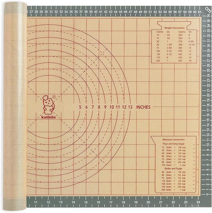 katbite Silicone Pastry Mat Non Stick, Silicone Baking Mat 26" x 16" with Measurement, Non-Slip Dough Rolling Mat for Counter, Oven Liner, Pie Crust, Reusable Fondant Mat Extra Thick