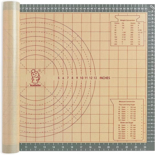 katbite Silicone Pastry Mat Non Stick, Silicone Baking Mat 26" x 16" with Measurement, Non-Slip Dough Rolling Mat for Counter, Oven Liner, Pie Crust, Reusable Fondant Mat Extra Thick