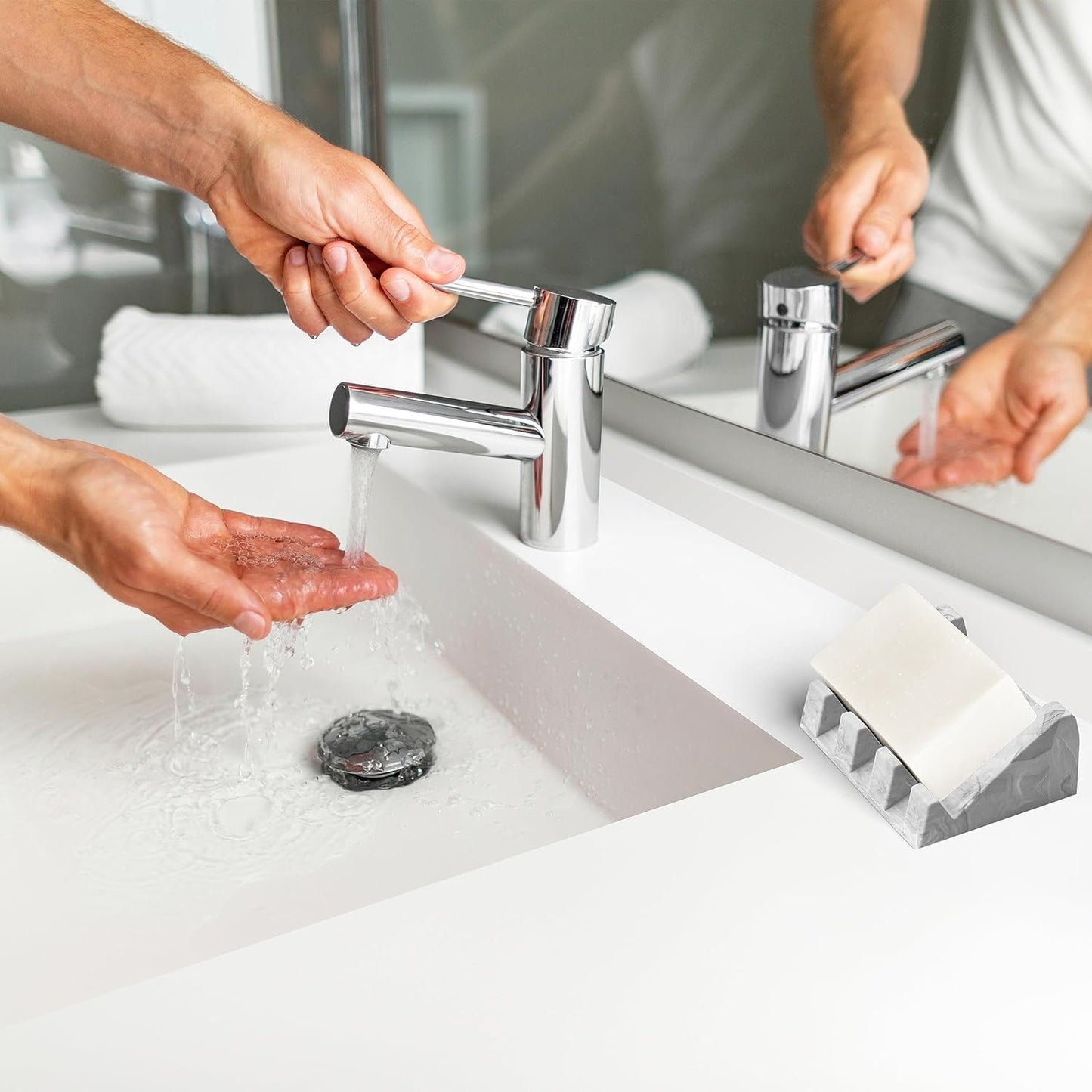 Silicone Soap Dish (USA Patented) Self Draining Bar Soap Holder for Shower Bathroom Sink, Drying Soap Dish Tray Kitchen Sponge Holder Easy Cleaning Soap Saver (Light Marble Design, 2)