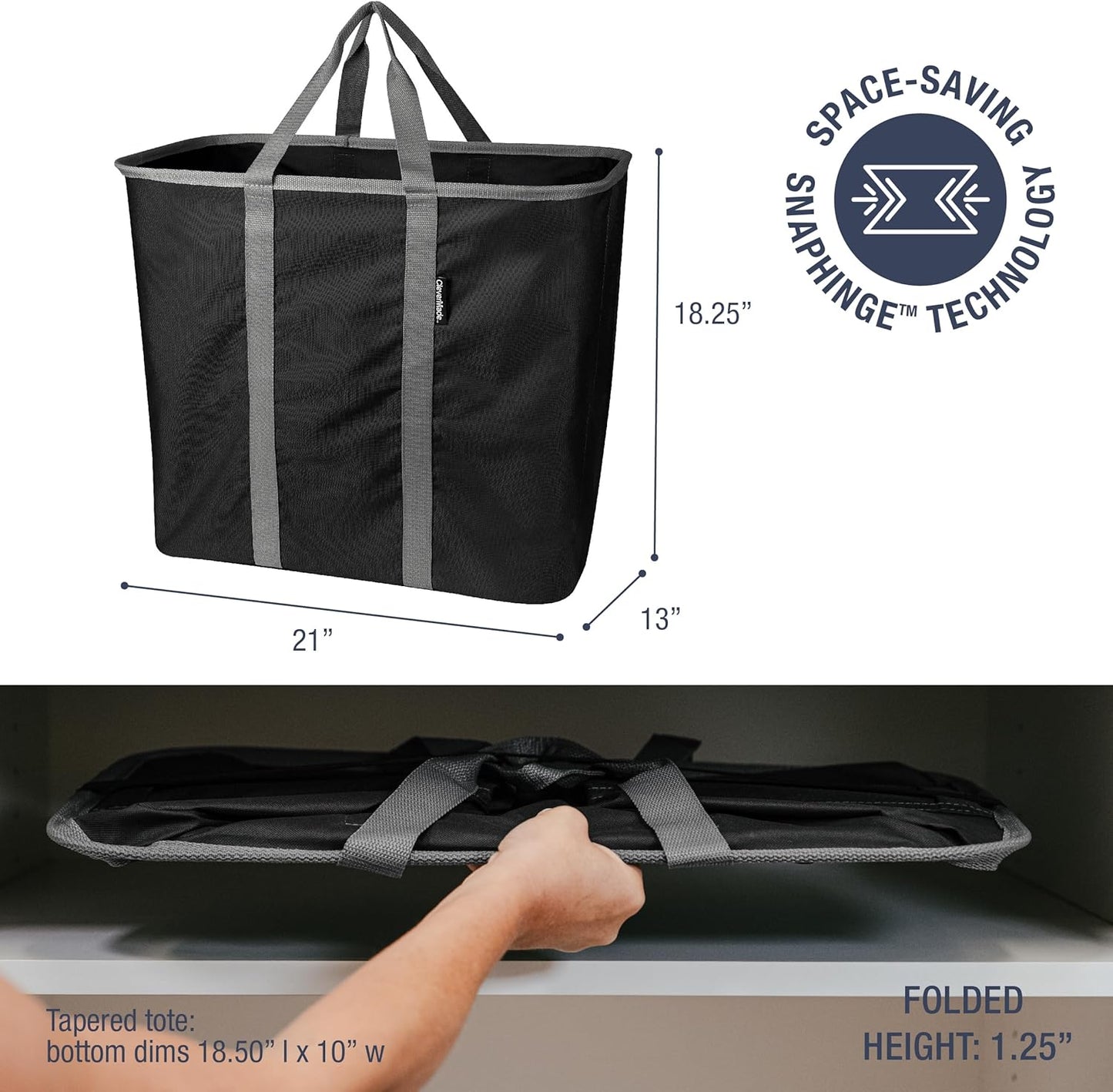 CleverMade Collapsible Laundry Basket - 64L Storage Organization Container 2Pack Midnight Black Shadow Gray - Portable Heavy-Duty Handles for laundry and Apartment Space-Saving