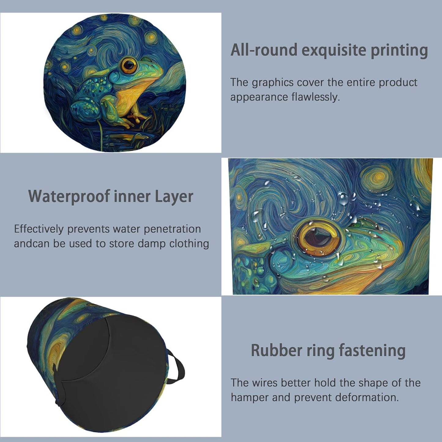 Frog Laundry Basket,Starry Night Moon Foldable Oxford Cloth Tote Bag Laundry Hamper Clothes Storage Bucket Organizer for Bedroom Laundry Storage Dormitories 16" x 20.8"