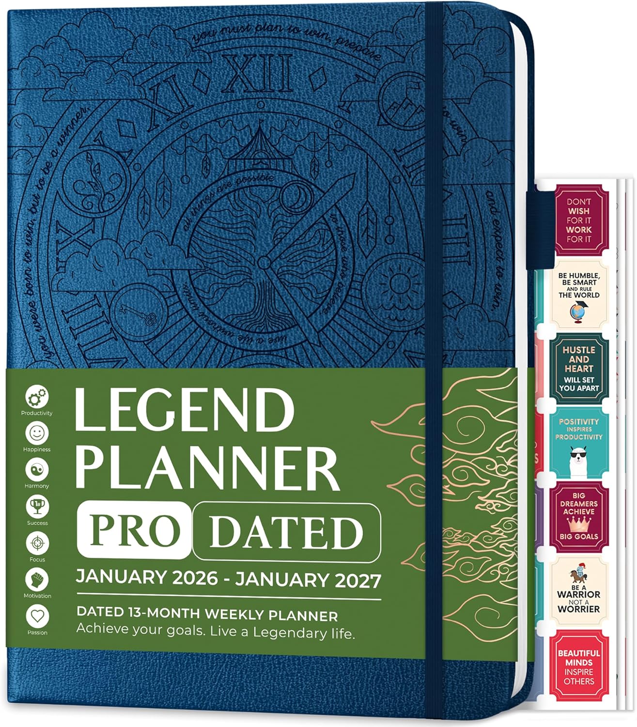 Legend Planner PRO Dated Jan 2026-Jan 2027 – Deluxe Weekly & Daily Organizer with Time Slots. Appointment Book Journal for Work & Time Management, A4 Hardcover (Mystic Blue)
