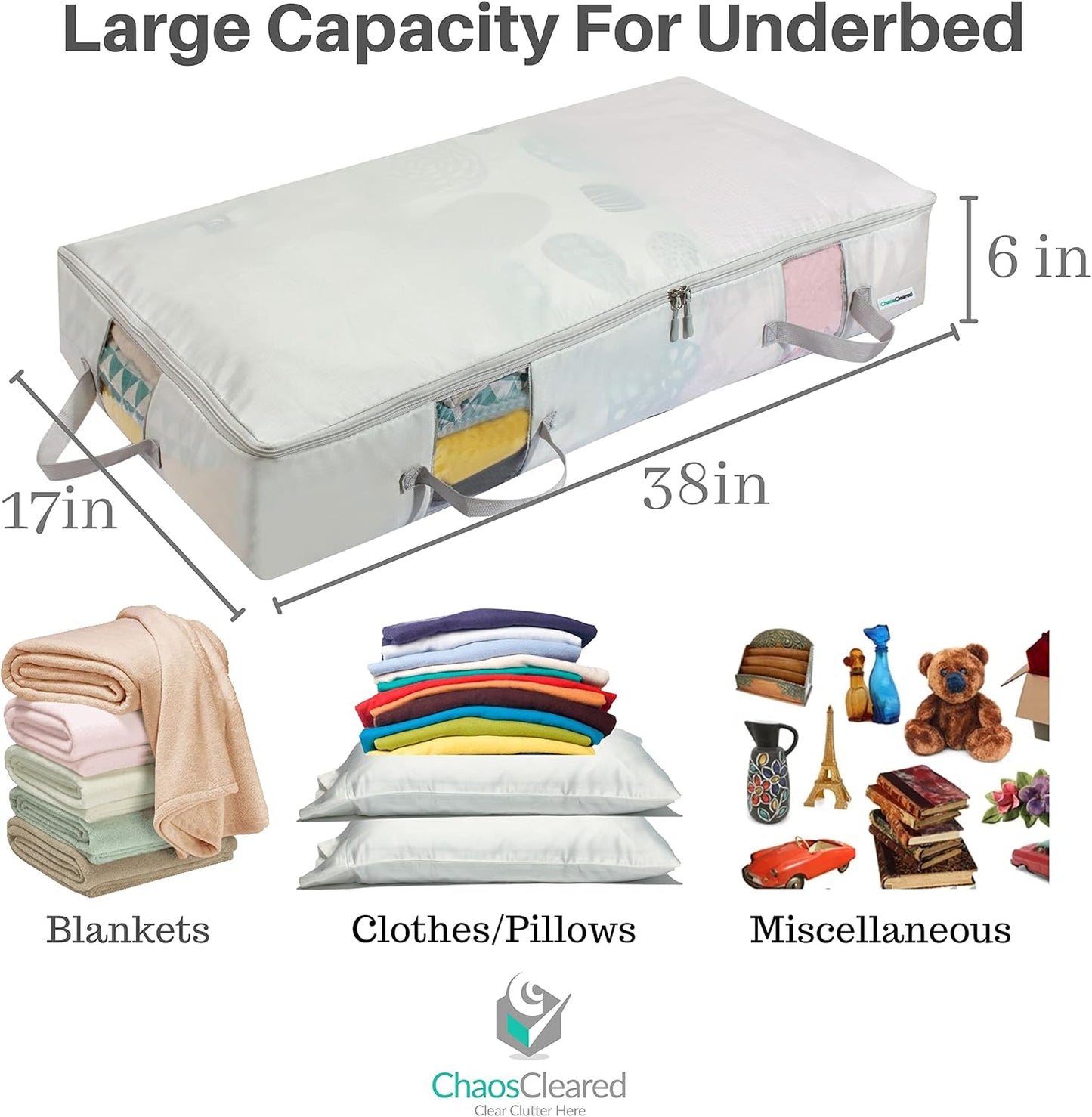Under Bed Storage Containers for Toys, Clothes, Shoes etc. Underbed Organizer Bag that slides Under the bed without friction or wheels. Low profile 6 height is great for under the couch or other